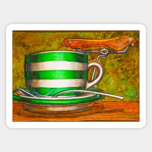 Cafe Art striped cup with bicycle saddle Sticker